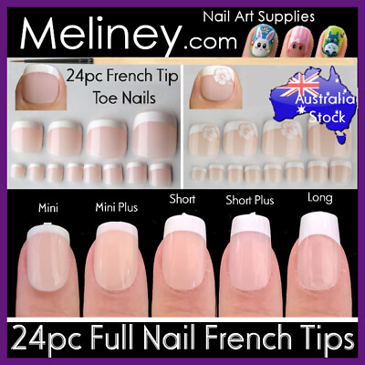 24pc Square French Tips Full Nails Cover Press On Toe Stick DIY Cute Party Short AU $79.99