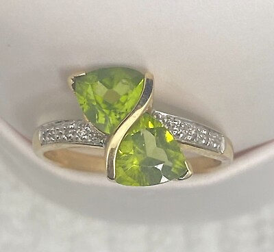 #ad 3Ct Trio Cut Simulated Peridot Cocktail Women Ring 14K Yellow Gold Plated Silver $139.00