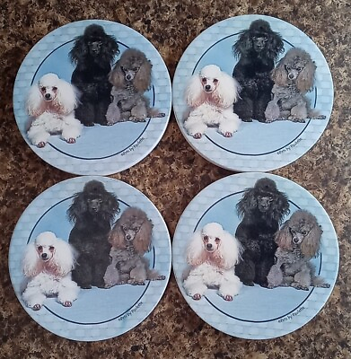 #ad 4.25quot; Poodle Barware Thirsty Coasters Pets by Paulette New Old Stock Set Of 4 $17.50