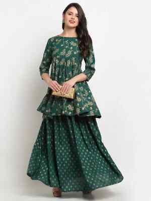 #ad Women Bollywood Rayon Kurta Skirt Set Indian Designer Printed Tunic Kurti Dress $32.99