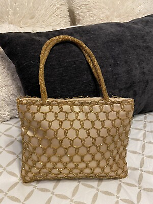#ad #ad Bijoux Terner Gold Beaded Evening Purse boho prom evening bag beaded Tote $25.00