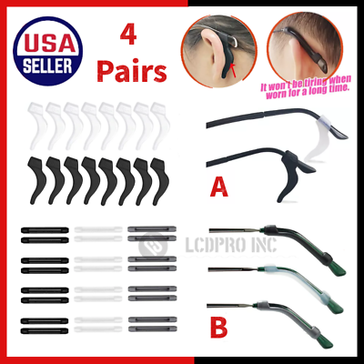 4 Pair Anti Slip Glasses Ear Hooks Tip Eyeglasses Grip Temple Holder Silicone US $3.68