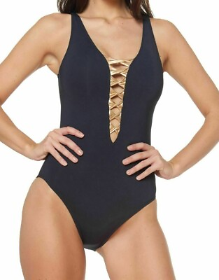 Bleu Rod Beattie Swimsuit One Piece Size 8 Twister Swim Black RBTS20221 $24.49