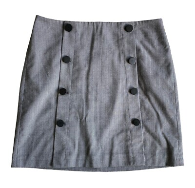#ad LOFT Womens Grey Herringbone Button Accent Mini Skirt Preppy Size 8 Fashionable $17.00