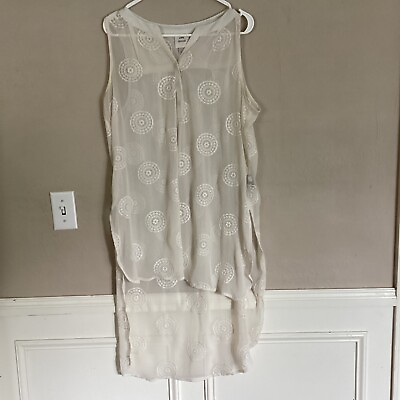 #ad #ad Knox Rose Embroidered Sleeveless Tunic Top Sheer Cream 1X Plus Boho Flowy Duster $14.99