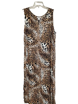 #ad Anna Maxwell Plus Size Animal Print Sleeveless Crinkle Maxi Dress 1X $26.00