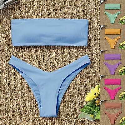 #ad Women#x27;s Push up Padded Bra Bandage Bikini Swimsuit Triangle Swimwear Bathing Set $14.51