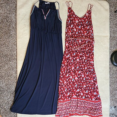 Westport Red Floral Dress XL amp; Maurice#x27;s Navy Blue Dress Size 0 Fall Summer Long $23.99