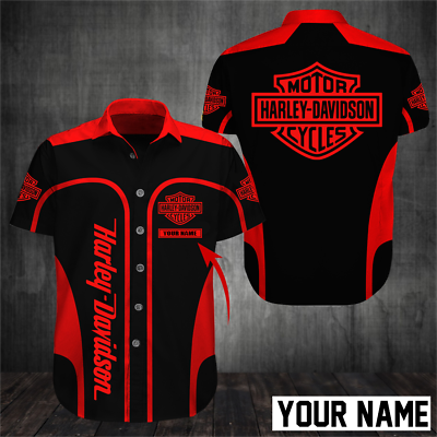 Personalized Name Harley Davidson Limited Edition Men#x27;s Red Hawaiian Shirt S 5XL $34.99