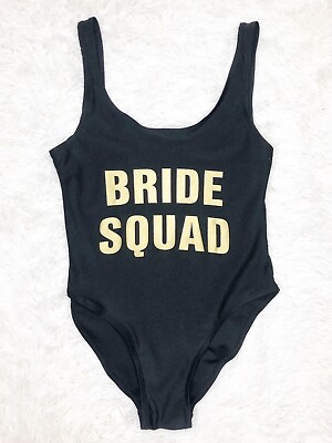 #ad Bride Squad Black Gold One Piece Swimsuit Size Large $11.90