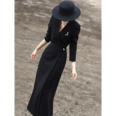 #ad Spring Autumn Women#x27;s Long Dresses V Neck High Waist Slim Fit Blazer Dresses $84.69