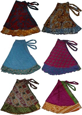 #ad Vintage Silk Sari Mini Wrap Skirt lot Bohemian Multicolor 20 pcs Hippie Skirt $137.53