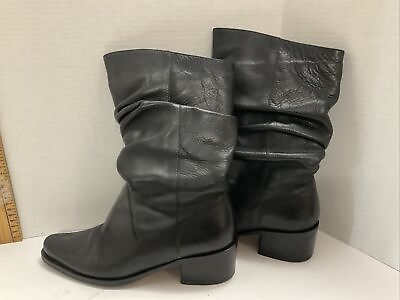 #ad NICOLE Black WIDE CALF Boots Women#x27;s Size 9 M Brazil Leather excellent cond $37.50