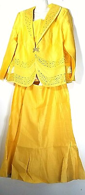 #ad ROAMANS WOMEN#x27;S YELLOW EMBELLISHED 3 PIECE SKIRT SUIT 20W 1X NWT NEW $46.99