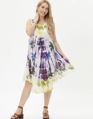 #ad #ad Womens Summer Sun Dress Umbrella Tie Dye Flower Beach Resort Wear Boho Hippie $16.99