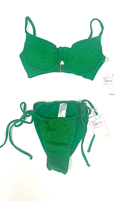 #ad Good American Swim Sparkle Demi Cup Bikini Top Bottom Set Summer Green Size 0 $90.00
