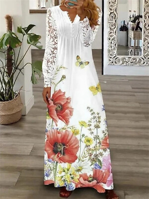 #ad Women Holiday Floral Maxi Dress Ladies Casual Lace Boho Dress Sundress Plus Size $24.99