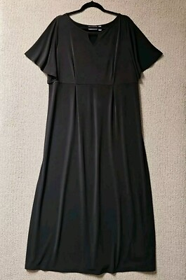#ad Susan Graver Maxi Dress XL Petite Black Liquid Knit Long Stretch Short Sleeve $24.95