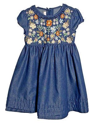 #ad #ad Bonnie Jean Girls Dress Size 5 Blue Chambray with Embroidered Flowers $17.99