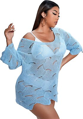 #ad MakeMeChic Women#x27;s Plus Size Swimsuit Crochet Cover Up Bathing Suit Beach Dress $92.54