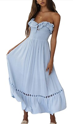 #ad Women Strapless Sweetheart Ruffles Summer Dress $54.99