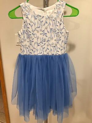 #ad LAVENDER Girl Party Dress 10 Lined Embroidery Beads White Top Baby Blue Skirt $11.99