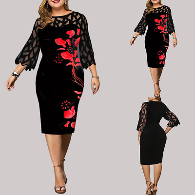 #ad Plus Size Womens 3 4 Sleeve Bodycon Dress Ladies Evening Cocktail Party Dresses $30.89