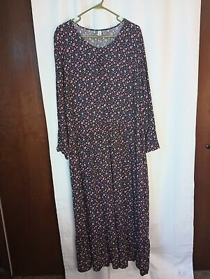 #ad Old Navy Womens 4X Plus Maxi Peasant Dress Long Sleeve Navy Floral 70s $27.90