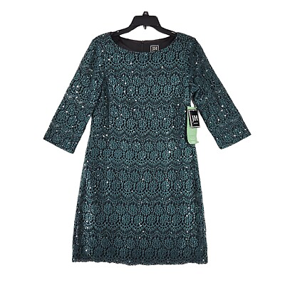 #ad JH Women#x27;s Size 8 Green Lace Lined Sheath Cocktail Dress $26.49