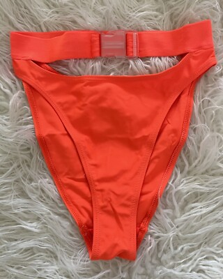 #ad Beach Club Neon Orange Buckle High Waist Brazilian Bikini Bottoms Women#x27;s S $19.99