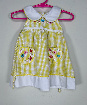 #ad NSI Girls Summer Dress Baby Girl 6 9 mos Yellow Butterfly Embroidered Picnic $10.99