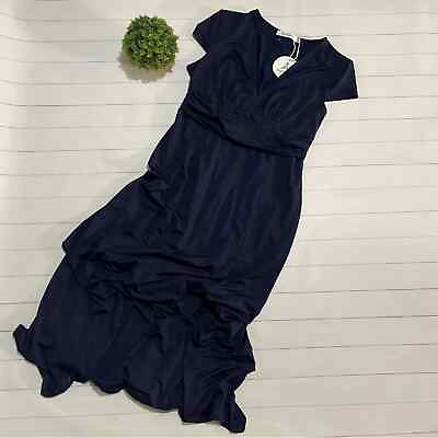#ad NWT Navy Blue V Neck Short Sleeve Long Modest Maxi Dress Women’s Size Medium $30.00