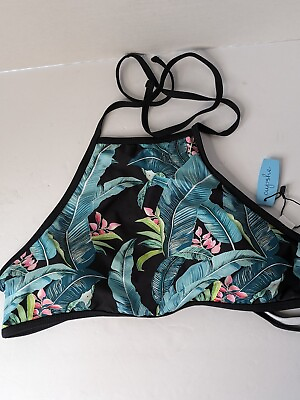 #ad CUPSHE Cheeky Gal Womens Bikini Style Padded Top Blue Tropical Size L NWT $8.50