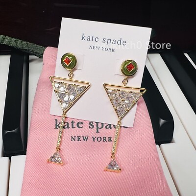 #ad Kate ks Spade Shaken Or Stirred Cocktail Glass Statement Drop Earrings Gold Tone $23.99