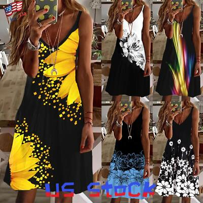 #ad Plus Size Womens Summer Beach Boho Sundress Ladies Strappy V Neck Cami Dress US $9.98