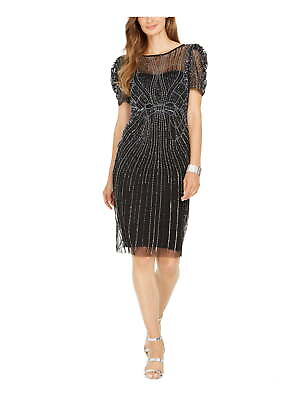 Adrianna Papell Women#x27;s Illusion Neckline Cocktail Dress Black Size 6 $46.93