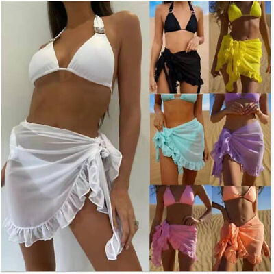 #ad Ladies Swimwear Bikini Cover Up Dress Lady Wrap Sheer Skirt Ruffles Sarong Beach $8.39