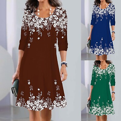 #ad Women#x27;s Summer Dress Floral Print Round Neck Mini Cute Womens Summer Dresses $13.76