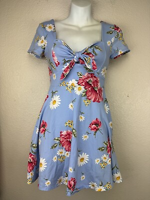 #ad #ad Sweetheart Sun Dress Blue Flowers Fit amp; Flare Elastic Back Flowy Med $24.99