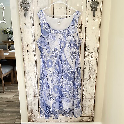 #ad Sangria Sz. 22 W Womans Blue White Floral Paisley Midi Career Church Party Dress $29.95