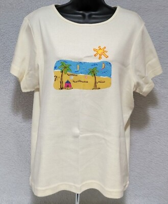 Raya Sun Womens Multi Color Beach Scene Shirt Top Blouse Size 1X $22.79