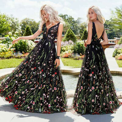 Wedding Embroidered Prom Dress Long Evening Bridesmaid Women High Quality Floral $16.72