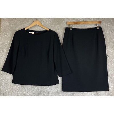 Talbots Skirt Set Womens 10 Black 2pc Polyester Blend Lined Back Zipper 7541* $21.74