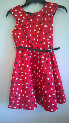 #ad Disorderly Kids Girls Red Polka Dot Party Dress Size 8 $12.00