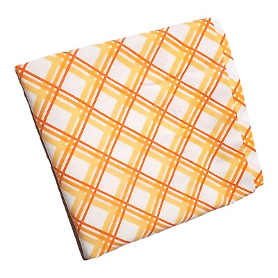 #ad Vtg Perma Prest Sears Roebuck Orange Diagonal Plaid Flat Sheet Twin Percale 70s $15.00