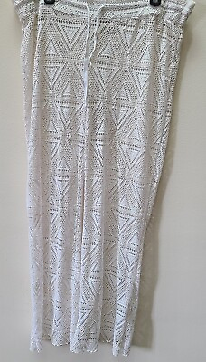 #ad Miken Swim XLG Swimsuit Cover Up Pants White Adj. Waist Crocheted Drawstring $14.00