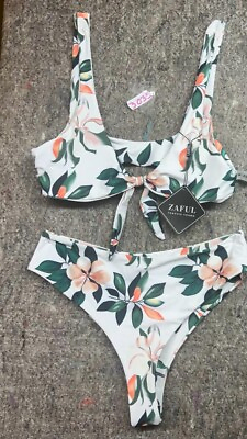 #ad Zaful Womens Bikini Forever Young 2 Piece Swimsuit Padded Floral Size M 6 NWT $14.99