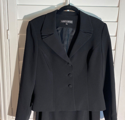 #ad Albert Nipon Size 10 Women’s 2PC Button Classic Pencil Skirt Suit Blazer Black $65.00