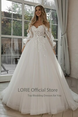 #ad Glitter Wedding Dresses Puff Sleeve Appliques Lace off Shoulder Tulle Boho Bride AU $279.99