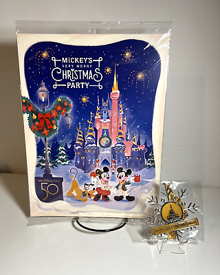 #ad Disney Mickey’s Very Merry Christmas Party 50th Anniv. Print amp; Ornament Sealed $24.00